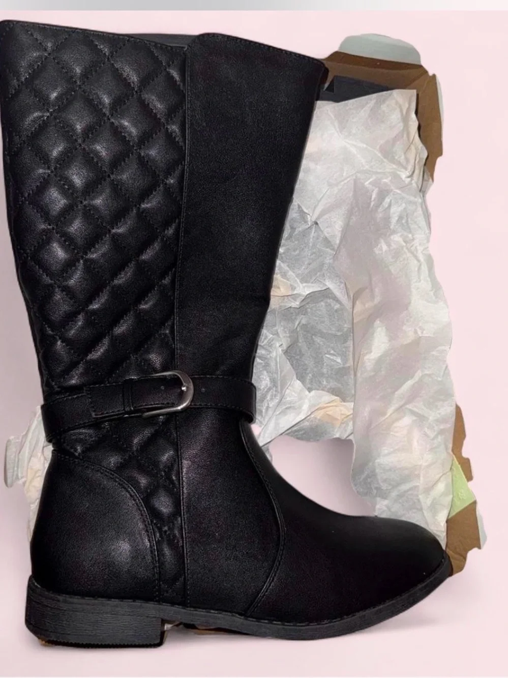 SO Black Quilted Mid-Calf Heeled Boots